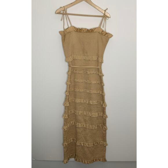 V. Chapman Lily Midi Bodycon Dress Warm Sand Womens Size 10 - Picture 3 of 16